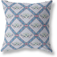 Amrita Sen Lotus Peacock Rose Broadcloth Indoor Outdoor Blown and Closed Pillow Gray Sea Blue Pink