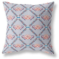 Amrita Sen Lotus Peacock Rose Broadcloth Indoor Outdoor Zippered Pillow Gray Red Blue