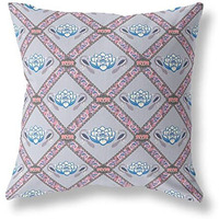 Amrita Sen Lotus Peacock Rose Broadcloth Indoor Outdoor Blown and Closed Pillow Gray Blue Pink