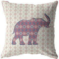 Amrita Sen Elephant Silhouette Broadcloth Indoor Outdoor Blown and Closed Pillow Magenta