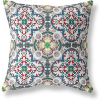 Amrita Sen Clover Leaf Floral Suede Blown and Closed Pillow Green Red White
