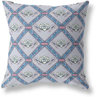 Amrita Sen Lotus Peacock Rose Suede Zippered Pillow with Insert Gray Sea Blue Pink