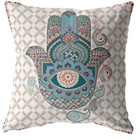 Amrita Sen Hamsa Suede Blown and Closed Pillow Muted Blue on Orange