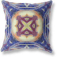 Amrita Sen Pastel Floral Squares Broadcloth Indoor Outdoor Blown and Closed Pillow Blue Muted Orange Cream