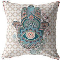 Amrita Sen Hamsa Suede Blown and Closed Pillow Muted Blue on Orange