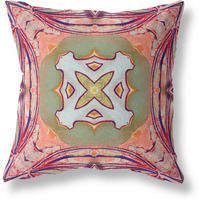 Amrita Sen Pastel Floral Squares Broadcloth Indoor Outdoor Blown and Closed Pillow Peach Magenta Green