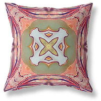 Amrita Sen Pastel Floral Squares Broadcloth Indoor Outdoor Zippered Pillow Peach Magenta Green