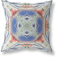 Amrita Sen Pastel Floral Squares Broadcloth Indoor Outdoor Zippered Pillow Cream Peach Evening Blue