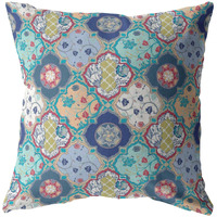 Amrita Sen Flower Diamonds Broadcloth Indoor Outdoor Blown and Closed Pillow Moss Green and Peach