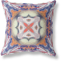 Amrita Sen Pastel Floral Squares Broadcloth Indoor Outdoor Blown and Closed Pillow Blue Orange Muted Yellow White