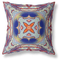 Amrita Sen Pastel Floral Squares Broadcloth Indoor Outdoor Zippered Pillow Gray Red Orange Midnight Blue