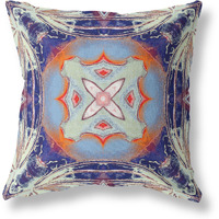 Amrita Sen Pastel Floral Squares Suede Blown and Closed Pillow Cream Grey Indigo Light Blue Orange