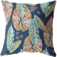 Amrita Sen Tropics Broadcloth Indoor Outdoor Zippered Pillow Orange on Dark Blue