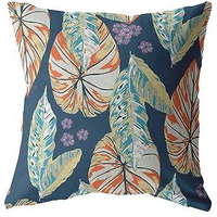 Amrita Sen Tropics Broadcloth Indoor Outdoor Zippered Pillow Orange on Dark Blue
