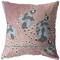 Amrita Sen Painted Peacock Broadcloth Indoor Outdoor Blown and Closed Pillow Blue on Muted Magenta