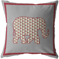 Amrita Sen Light Elephant Broadcloth Indoor Outdoor Blown and Closed Pillow Red on Gray