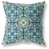 Amrita Sen Clover Leaf Floral Suede Zippered Pillow with Insert Aqua Indigo