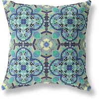Amrita Sen Clover Leaf Floral Broadcloth Indoor Outdoor Zippered Pillow Aqua Indigo