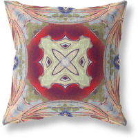 Amrita Sen Pastel Floral Squares Suede Blown and Closed Pillow Grey Green Magenta Red