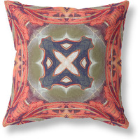 Amrita Sen Pastel Floral Squares Suede Blown and Closed Pillow Hot Peach Green