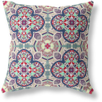 Amrita Sen Clover Leaf Floral Suede Blown and Closed Pillow Maroon Green