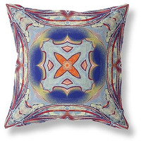 Amrita Sen Pastel Floral Squares Suede Blown and Closed Pillow Gray Red Orange Midnight Blue
