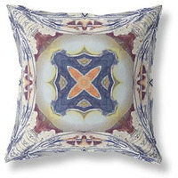 Amrita Sen Pastel Floral Squares Suede Zippered Pillow with Insert Grey Brown Indigo