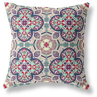 Amrita Sen Clover Leaf Floral Suede Zippered Pillow with Insert Maroon Green