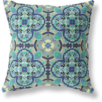 Amrita Sen Clover Leaf Floral Suede Zippered Pillow with Insert Aqua Indigo