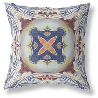 Amrita Sen Pastel Floral Squares Suede Blown and Closed Pillow Grey Brown Indigo