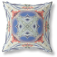 Amrita Sen Pastel Floral Squares Suede Zippered Pillow with Insert Cream Peach Evening Blue