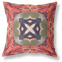 Amrita Sen Pastel Floral Squares Suede Blown and Closed Pillow Hot Peach Green