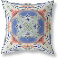Amrita Sen Pastel Floral Squares Suede Zippered Pillow with Insert Cream Peach Evening Blue