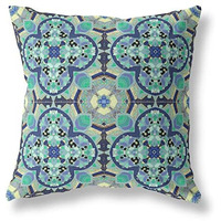 Amrita Sen Clover Leaf Floral Broadcloth Indoor Outdoor Zippered Pillow Aqua Indigo