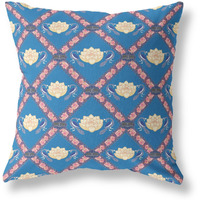 Amrita Sen Lotus Peacock Rose Broadcloth Indoor Outdoor Zippered Pillow Blue Yellow Pink