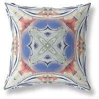 Amrita Sen Pastel Floral Squares Broadcloth Indoor Outdoor Zippered Pillow Cream Peach Evening Blue