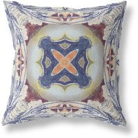 Amrita Sen Pastel Floral Squares Broadcloth Indoor Outdoor Zippered Pillow Grey Brown Indigo