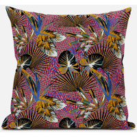 Amrita Sen Plant Illusion Throw Pillow with Removable Cover in Light Blue Yellow 20x20