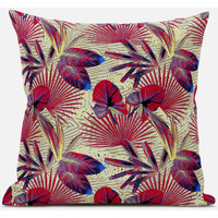 Amrita Sen Plant Illusion Throw Pillow with Removable Cover in Aqua Red 16x16