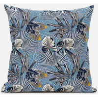 Amrita Sen Plant Illusion Throw Pillow with Removable Cover in Blue Green Pink 18x18