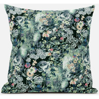 Amrita Sen Sea Garden Rose Throw Pillow with Removable Cover in Red Light Green 18x18