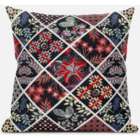Amrita Sen Fall Patch Snowflowers Throw Pillow with Removable Cover in Dark Blue Yellow 18x18