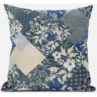 Amrita Sen Arizona Floral Patches Throw Pillow with Removable Cover in White Blue 18x18