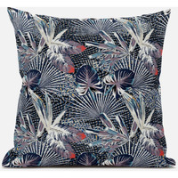 Amrita Sen Plant Illusion Throw Pillow with Removable Cover in Dark Blue 16x16