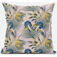 Amrita Sen Plant Illusion Throw Pillow with Removable Cover in Blue Gray 20x20