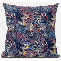 Amrita Sen Plant Illusion Throw Pillow with Removable Cover in Blue White Pink 20x20