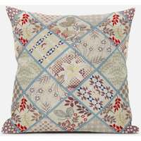 Amrita Sen Fall Patch Snowflowers Throw Pillow with Removable Cover in Dark Gray Blue 16x16