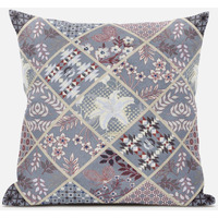 Amrita Sen Fall Patch Snowflowers Throw Pillow with Removable Cover in Gray Blue Navy 16x16