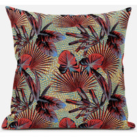 Amrita Sen Plant Illusion Throw Pillow with Removable Cover in Blue Cream 18x18