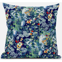 Amrita Sen Sea Garden Rose Throw Pillow with Removable Cover in Light Blue Red 20x20